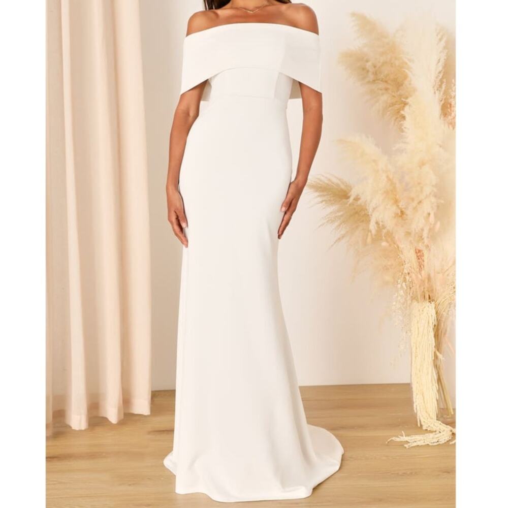 NEW Lulus Exceptional Romance White Off-the-Shoulder Mermaid Bridal Gown Dress